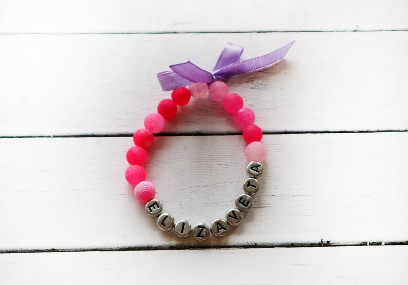 Kids Bracelet Wedding Jewelry Beaded bracelet Agate Name bracelet Pink bracelet Girls bracelet FlowerGirl Bracelet