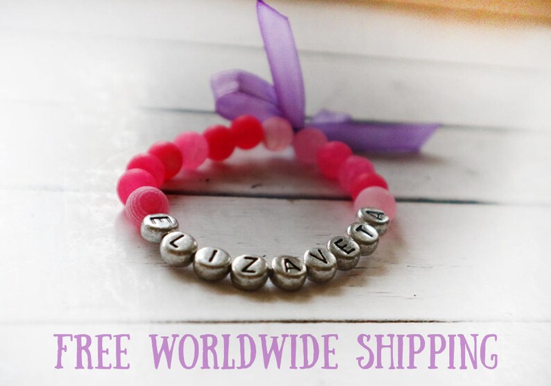 Kids Bracelet Wedding Jewelry Beaded bracelet Agate Name bracelet Pink bracelet Girls bracelet FlowerGirl Bracelet
