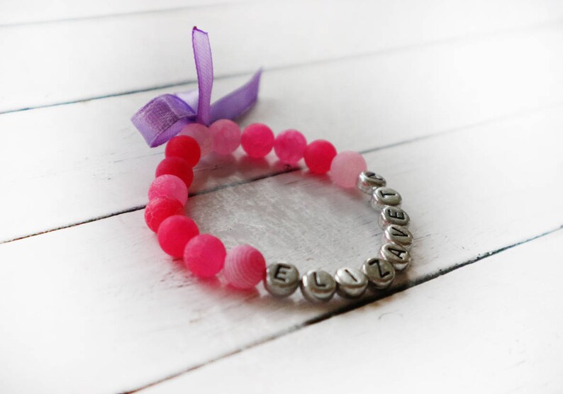 Kids Bracelet Wedding Jewelry Beaded bracelet Agate Name bracelet Pink bracelet Girls bracelet FlowerGirl Bracelet