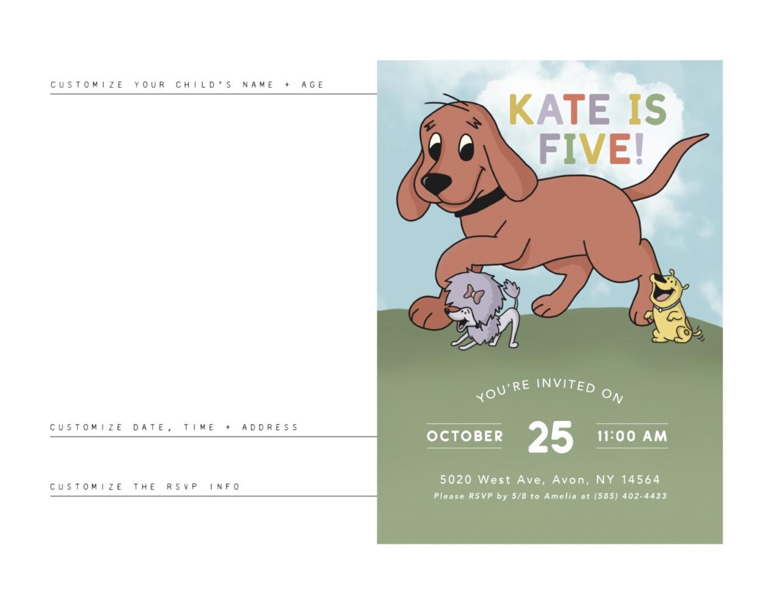 Clifford Birthday Party Invite | 5x7 Modern Clifford the Big Red Dog ...