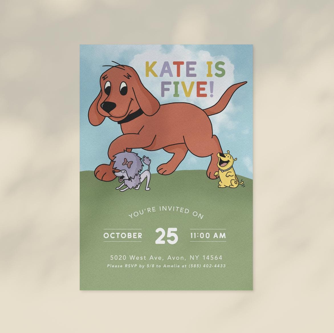 Clifford Birthday Party Invite 5x7 Modern Clifford the Big Red Dog ...