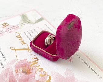 Vintage Fuchsia Leather Ring Box: Hot Pink Jewelry Case