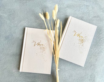 Velvet Suede Hardcover Vow Books With Gold Foil Letterpress His & Hers - pure white - Perfect For Weddings And Anniversaries - Set of 2