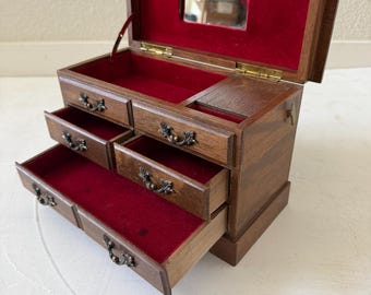 Vintage Wooden Jewelry Box with Mirror and Drawers – Organizer Cabinet Made in Japan