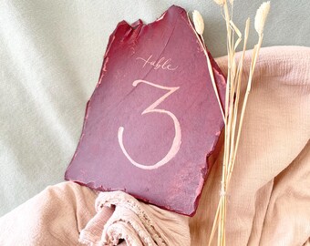 Leather Wedding Table Numbers: Mahogany Copper Calligraphy (Set of 10)