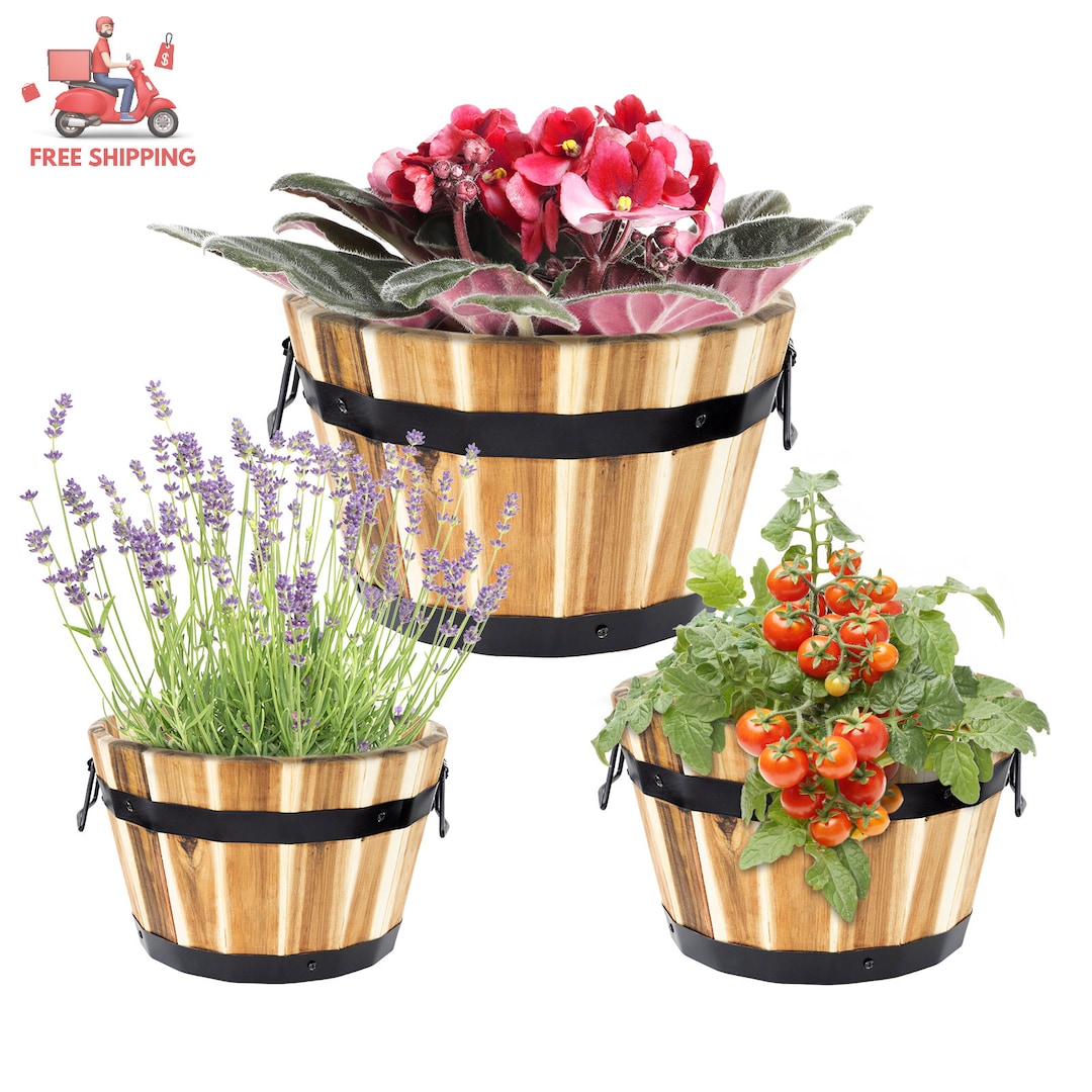 Multiple Sizes Wood Bucket Planter for Home Decor Set of 3 Etsy