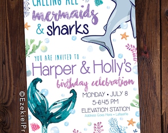 Mermaid and Shark Birthday, Dual Birthday, Sisters Birthday, Under the Sea Birthday, Mermaid Party, Shark Party