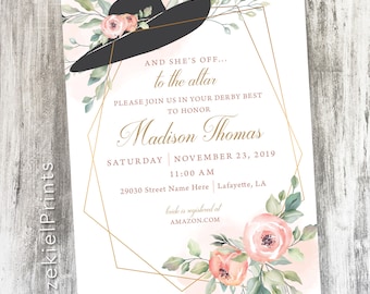 Kentucky Derby Bridal Shower Invitation, Derby Hat Invitation, Derby Shower Invitation, Bridal Party Derby Theme, Derby Floral Invitation