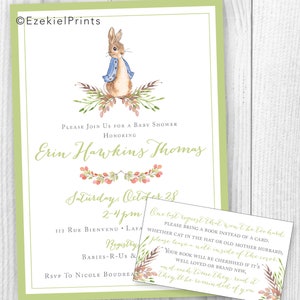 Peter Rabbit Girl or Boy Baby Shower Printable Invitation { Blue or Pink or Green } { Script } { Beatrix Potter } image 4