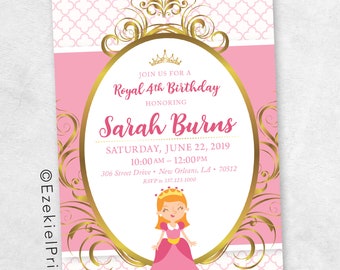 Pink Gold Princess Party Invitation, Aurora Invitation, Pink and Gold Princess, Generic Princess Invitation, Pink and Gold Party