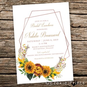 Invitation de douche nuptiale florale de tournesol, floral géométrique, aquarelle florale, tournesol d&#39;aquarelle, partie de tournesol