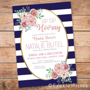 Invitación a la despedida de soltera floral Sip Sip Hooray { Floral } { Blush } { Navy }