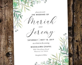 Greenery Vines Wedding Invitation, Wedding Invitation, Greenery Couples Shower, Greenery Vines Invitation, Customize for your event