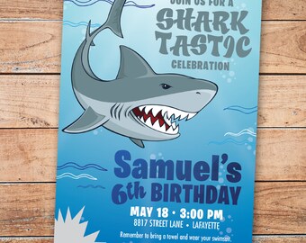 Shark Party Invitation, Sharktastic party, Shark Birthday, Shark Bite Invitation