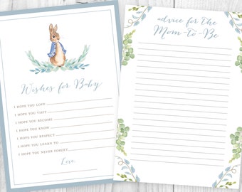 Peter Rabbit Printable Shower Cards, Wishes for Baby, Advice for Mom, Matching Invitation