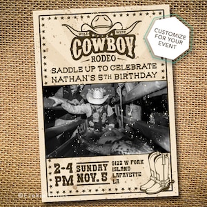 Rodeo Western Wild West Bull Riding Birthday Party Invite
