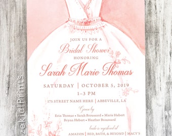 Bridal Gown Bridal Shower Invitation, Bridal Shower Invitation, Pink Bridal Shower Invitation, Bridal Party