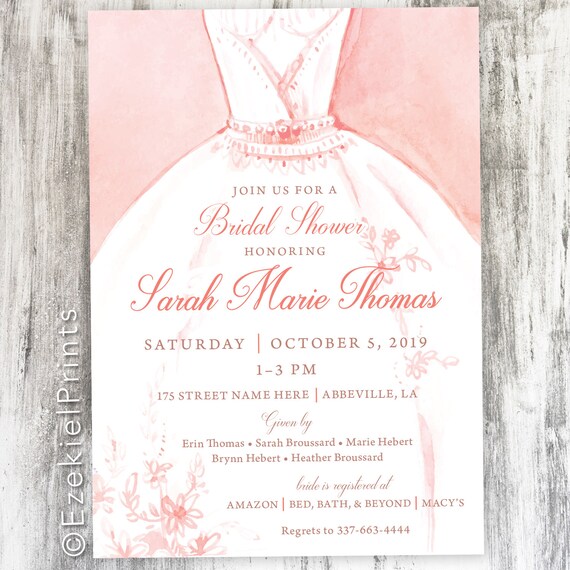 Bridal Gown Bridal Shower Invitation, Bridal Shower Invitation, Pink Bridal Shower Invitation, Bridal Party - Etsy Bridal Gown Bridal Shower Invitation, Bridal Shower Invitation, Pink Bridal Shower Invitation, Bridal Party - Etsy