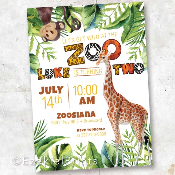 Zoo for Two Zoo Birthday Invitation Birthday at the Zoo Zoo Etsy
