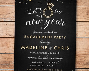 New Year's Eve, Let's Ring In the New Year, Engagement, Couples Shower Invitation { Charcoal Gray } { Engagement Party }