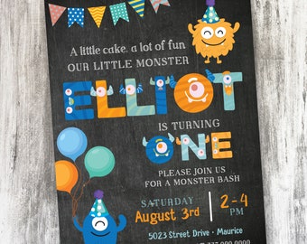 Monster Bash Birthday Party, Monster Party theme, Orange and Blue Monster Party, Our Little Monster Invitation