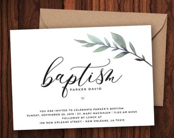 Gender Neutral Baptism Invitation, Greenery Baptism, Vines Invitation, Baptismal Invite