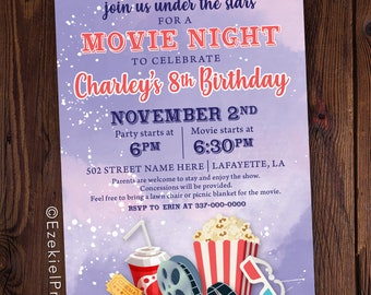 Movie Night Birthday Party, Outdoor Movie, Cinema Party Invitation, Movie Night Invitation