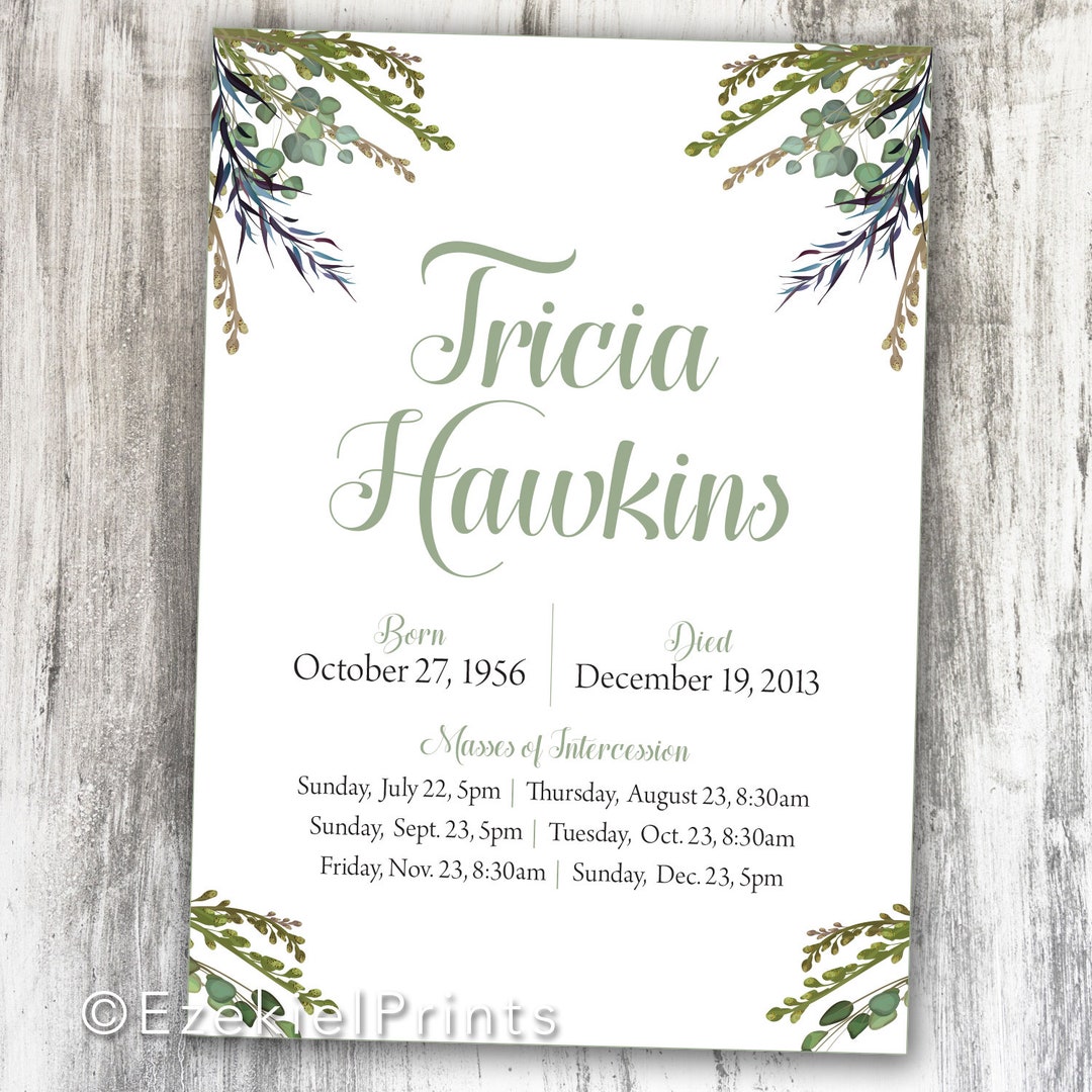 In Memoriam Mass Printable Card, Masses for the Living, Masses for the ...