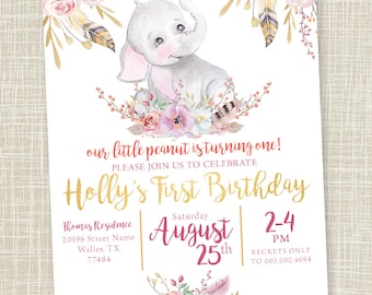 Our Little Peanut is Turning One, Elephant First Birthday, Peanut Elephant First Birthday, Elephant Party Theme, Elephant Invitation