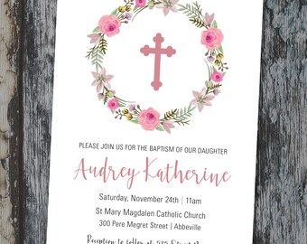Floral Wreath Baptism Invitation { Baptism } { Floral }