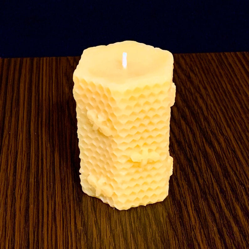 Beeswax Pillar Candle Honey Comb Tiny Bees Design Canadian Etsy