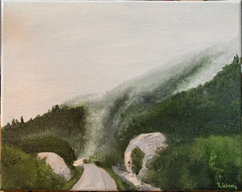 Misty Hillside landscape oil painting on Canvas