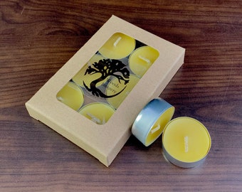 Beeswax Tea lights in aluminum cups - 6 pack gift box Canadian Beeswax Candles