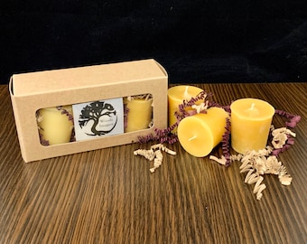 Beeswax Votive Candles in Gift Box - Pack of 3 - Canadian 100% Pure Beeswax