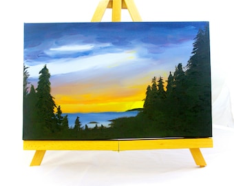 Oil Painting on Canvas - Canadian Original Landscape - Lake Superior Sunset - Northern Ontario view - gift for nature lover, sunset lover