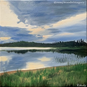 Lake after Sunset landscape oil painting on Canvas - original Ontario landscape painting