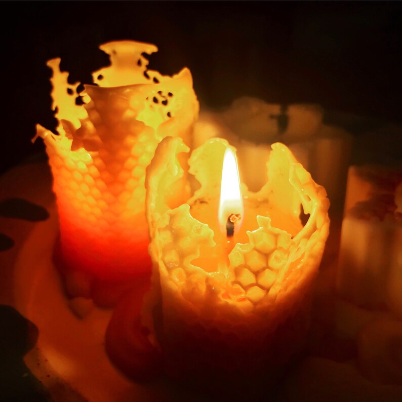 Beeswax Pillar Candle Honey Comb Tiny Bees Design Canadian Etsy Canada