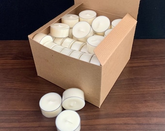 Soy Wax Tea lights Bulk Unscented in Clear Tea Light Cups- boxed pack of 64