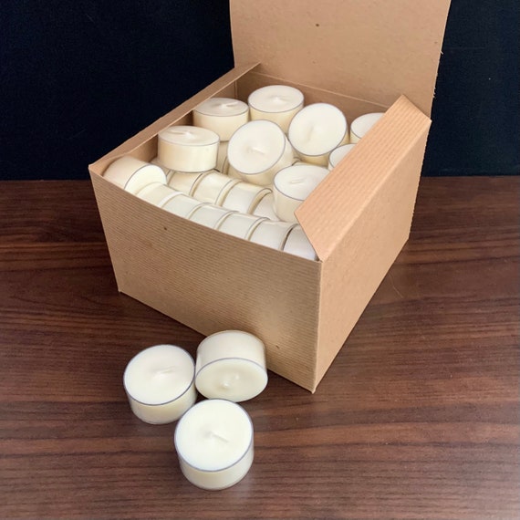 Soy Wax Tea Lights Bulk Unscented in Clear Tea Light Cups Boxed Pack of 64  