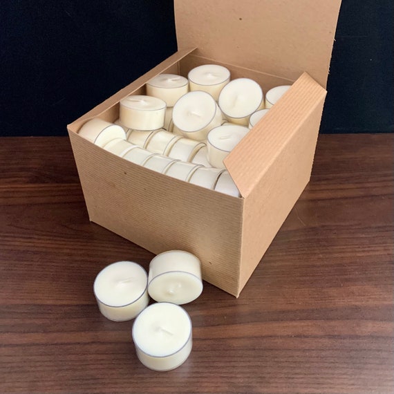 Soy Wax Tea Lights Bulk Unscented in Clear Tea Light Cups Boxed