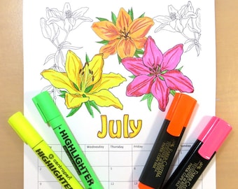 Printable Coloring Calendar 2023 / 2024 | Patterns | PDF Download