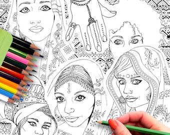 Adult Coloring Book PDF | Indian and African Ladies & Fashion