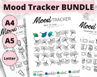 Monthly Mood Tracker Printable | A4, A5 & Letter Size PDF | 12 Designs | Bullet Journal Insert