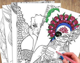 Fantasy Coloring Pages PDF | Halloween | Day of the Dead | Calavera Catrina, Clown, Witch, Vampire