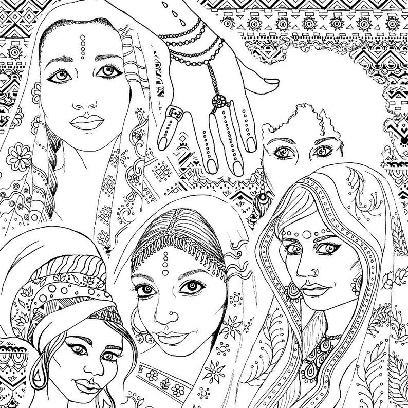 Download Coloring Book for Adults Indian & African Fashion ...