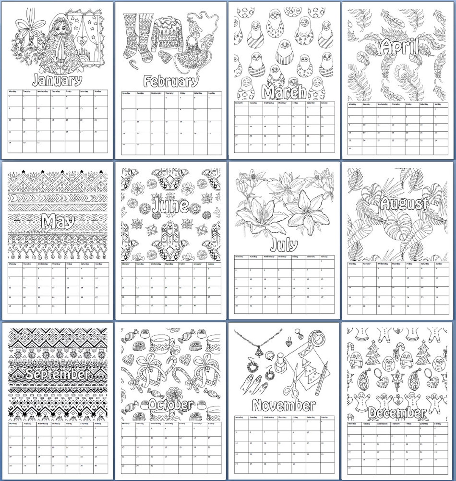 Free Printable Coloring Calendar 2025 For Adults