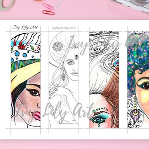 Printable Coloring Bookmarks Bundle Indian, African, Arab Girls & Russian Dolls Set of 20 Adult Coloring Bookmarks image 3