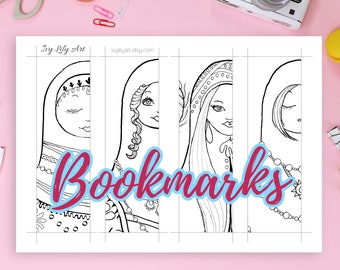 Russian Doll Printable Coloring Bookmarks | Digital Download | Set of 4 Matryoshka Dolls | Nesting Dolls | Babushka Dolls