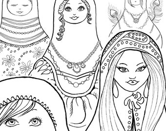 Coloring Book for Kids | Nesting Doll Coloring Pages | Printable Coloring Book for Adults | Coloring Book Download