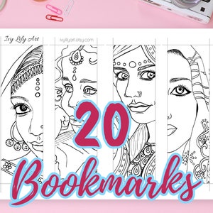 Printable Coloring Bookmarks Bundle | Indian, African, Arab Girls & Russian Dolls | Set of 20 Adult Coloring Bookmarks